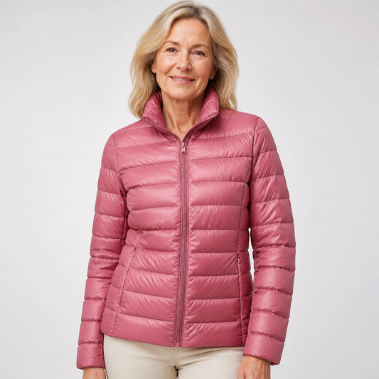 Sveva | Giacca Imbottita Leggera a Collo Alto Rosa Antico - Nora Valtieri