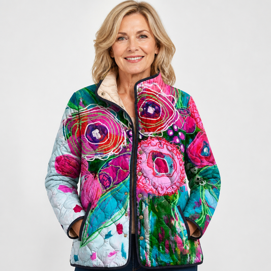 Fernanda | Giacca Trapuntata con Grandi Fiori Vivaci - Nora Valtieri