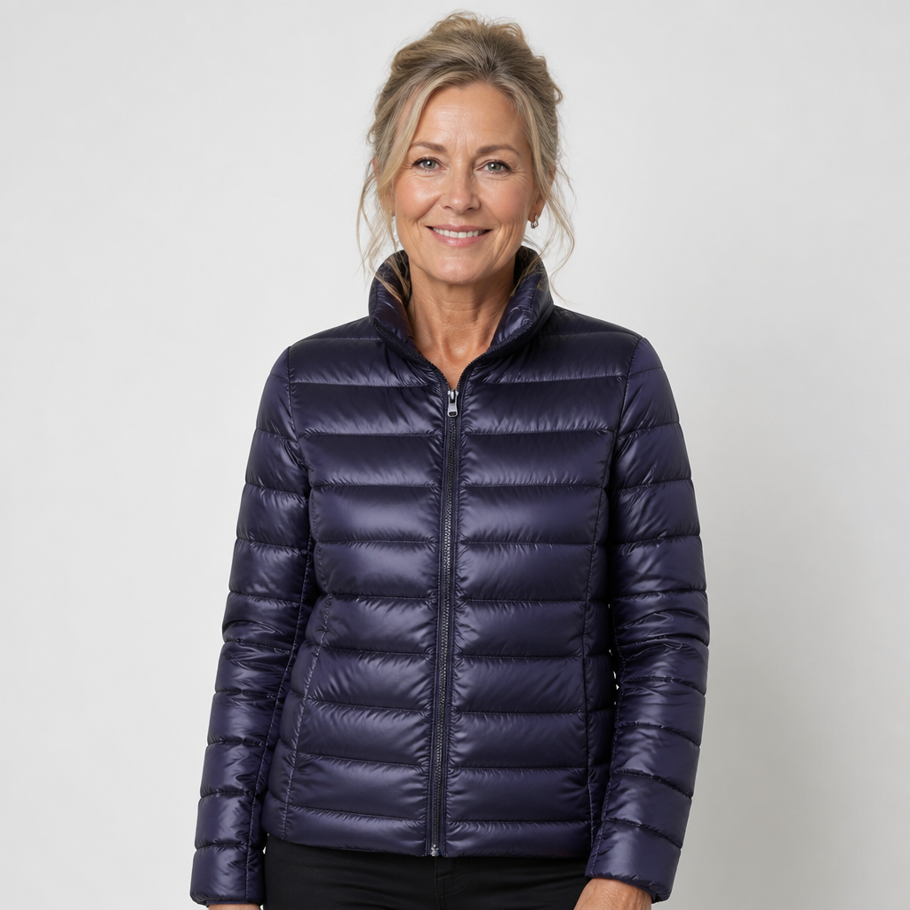 Selene | Giacca Imbottita Leggera a Collo Alto Blu Navy - Nora Valtieri