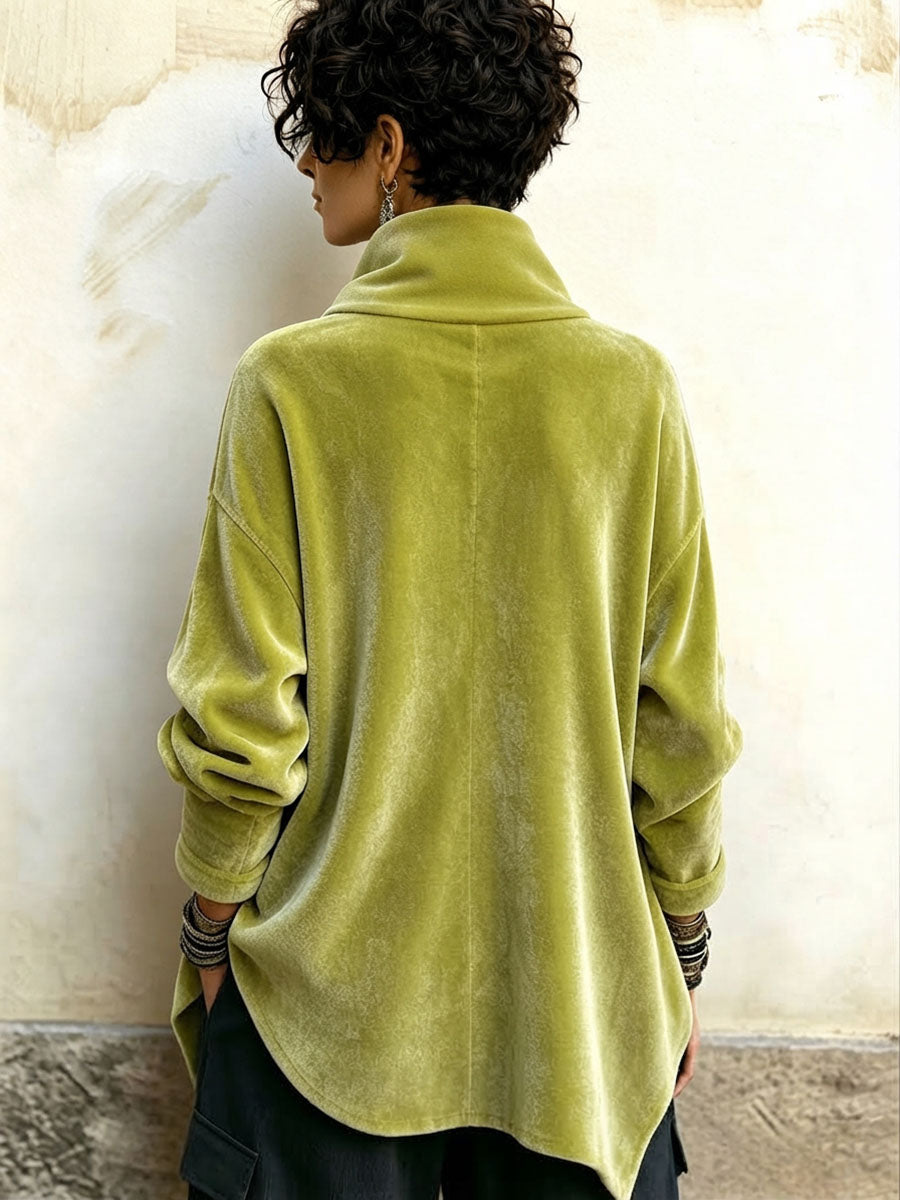 Alina - top asimmetrico in velluto da donna, colore verde, vista 3