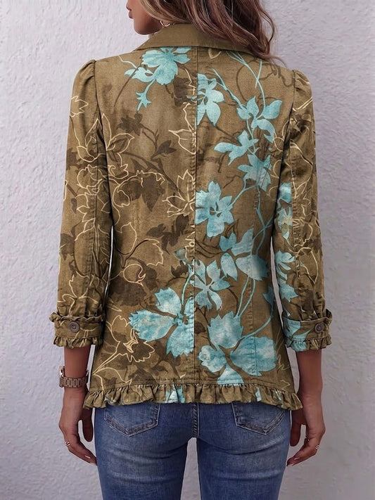 Bianca | Giacca Bohémien Fiorita Vintage Sfumata con Rouches