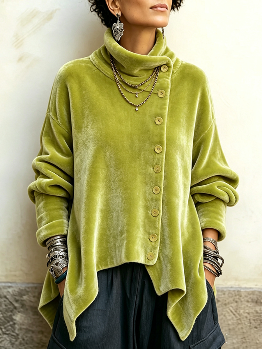 Alina - top asimmetrico in velluto da donna, colore verde, vista 2