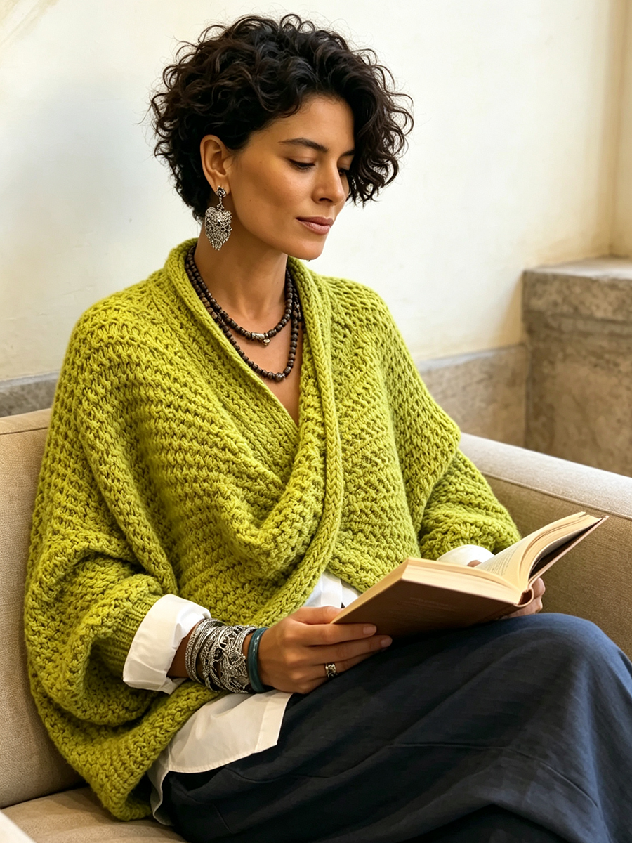 Edoarda - maglione incrociato da donna, colore verde, vista 4