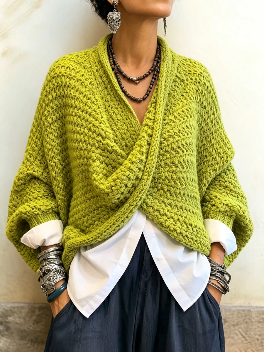 Edoarda - maglione incrociato da donna, colore verde, vista 2