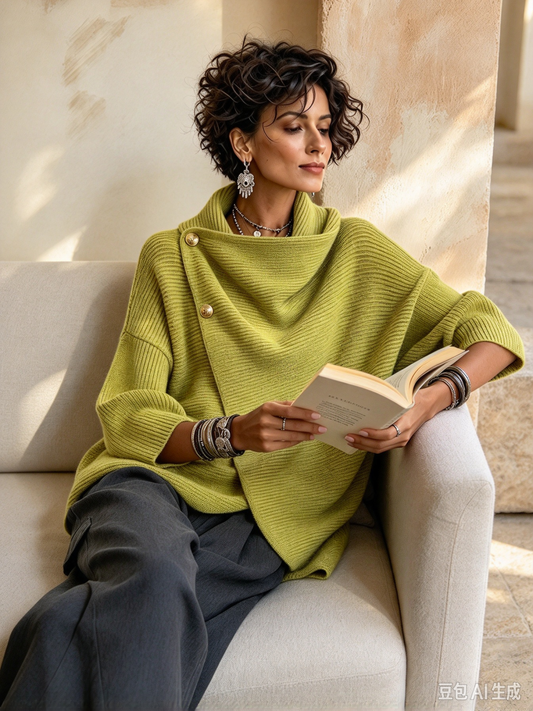 Penelope - maglione asimmetrico in maglia da donna, vista 2