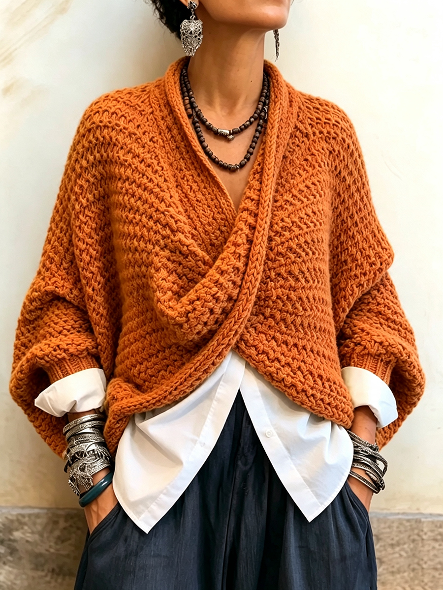 Edoarda - maglione incrociato da donna, colore arancione