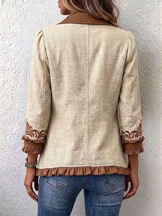 Adelaide | Giacca Bohémien Fiorita Vintage Cammello e Marrone con Rouches