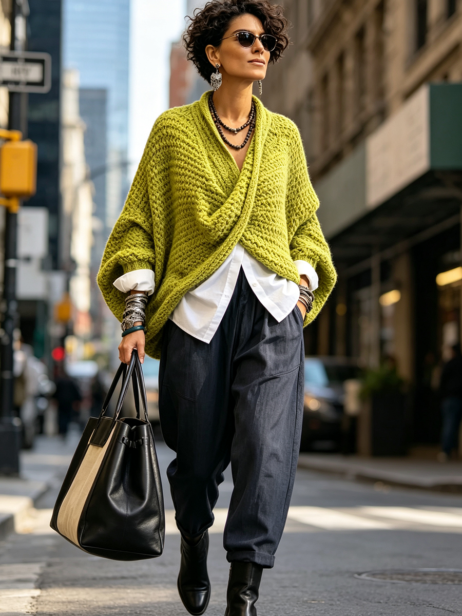 Edoarda - maglione incrociato da donna, colore verde, vista 5