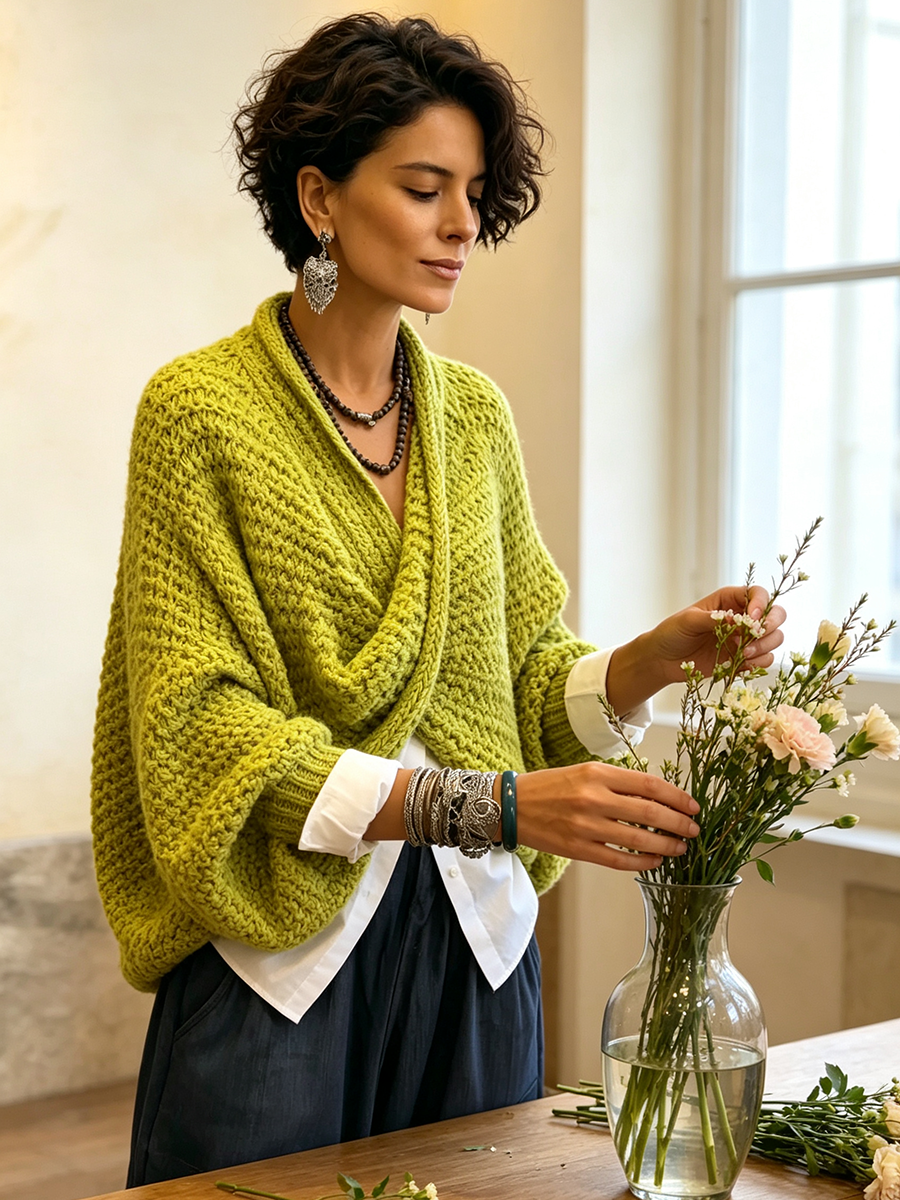Edoarda - maglione incrociato da donna, colore verde, vista 6