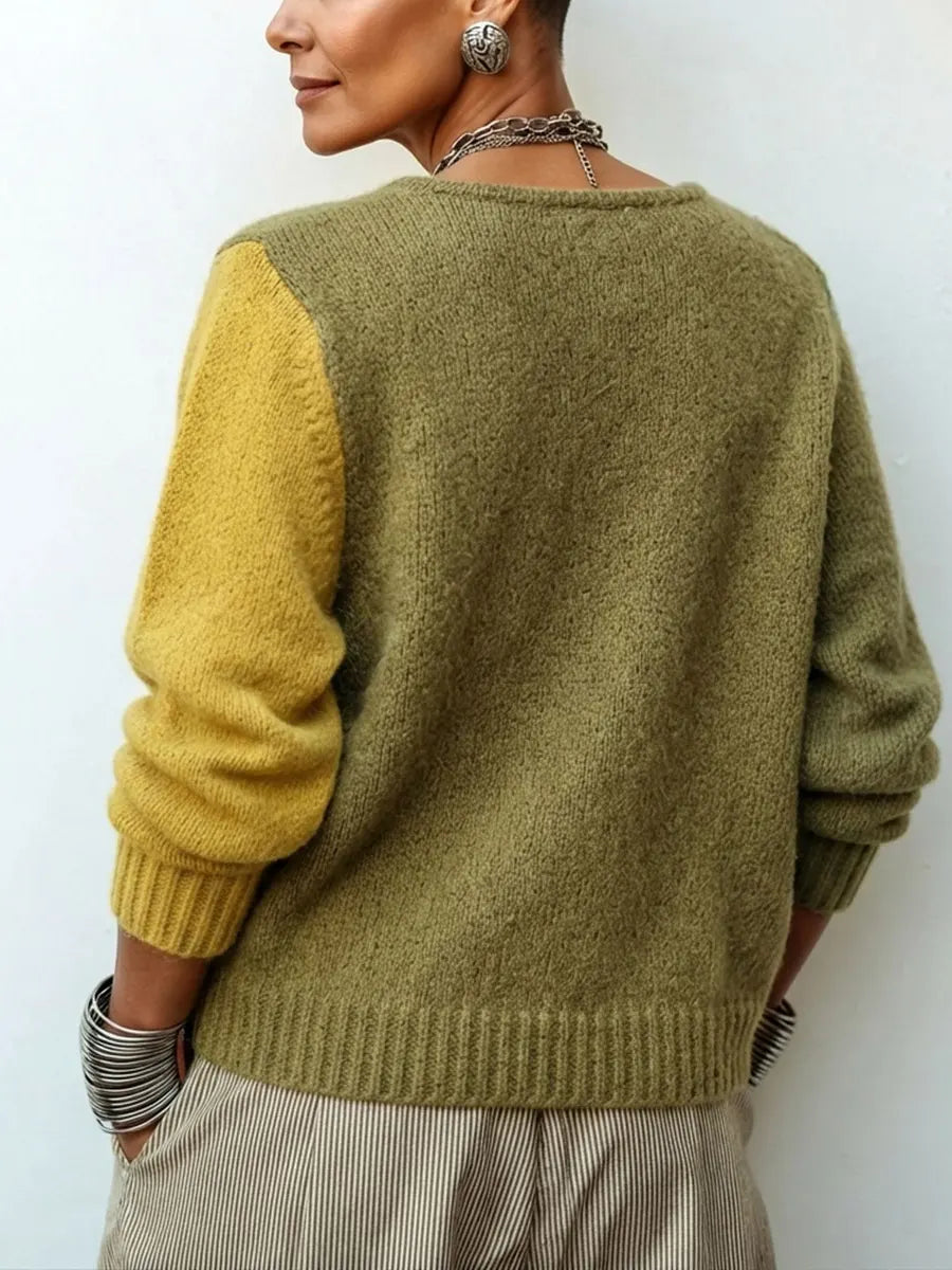 Asia - maglione a blocchi di colore da donna, colore verde