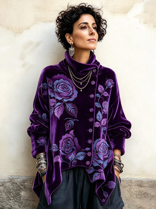 Maristella - top in velluto con rose da donna, vista 2