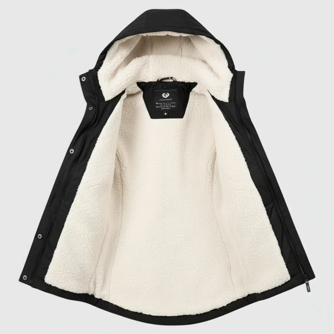 Ermelinda - parka impermeabile con cappuccio in pile da donna, colore nero, vista 2